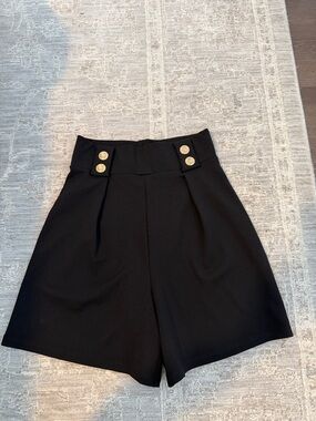 H&M Black High-Waist Shorts with Gold Button Accents